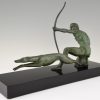 Art Deco bronze sculpture of an archer with hunting dog.