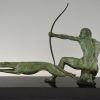 Art Deco bronze sculpture of an archer with hunting dog.