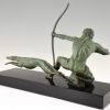 Art Deco bronze sculpture of an archer with hunting dog.