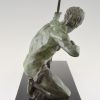 Art Deco bronze sculpture of an archer with hunting dog.