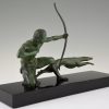 Art Deco bronze sculpture of an archer with hunting dog.