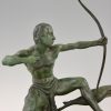 Art Deco bronze sculpture of an archer with hunting dog.