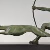 Art Deco bronze sculpture of an archer with hunting dog.