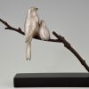 Art Deco bronze sculpture of two birds on a branch.