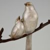 Sculpture en bronze Art Deco deux oiseaux sur une branche.