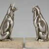 Art Deco serre livres bronze chat et chien