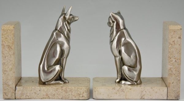 Art Deco serre livres bronze chat et chien