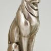 Art Deco Buchstütze Bronze Katze und Hund