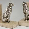 Art Deco Buchstütze Bronze Katze und Hund