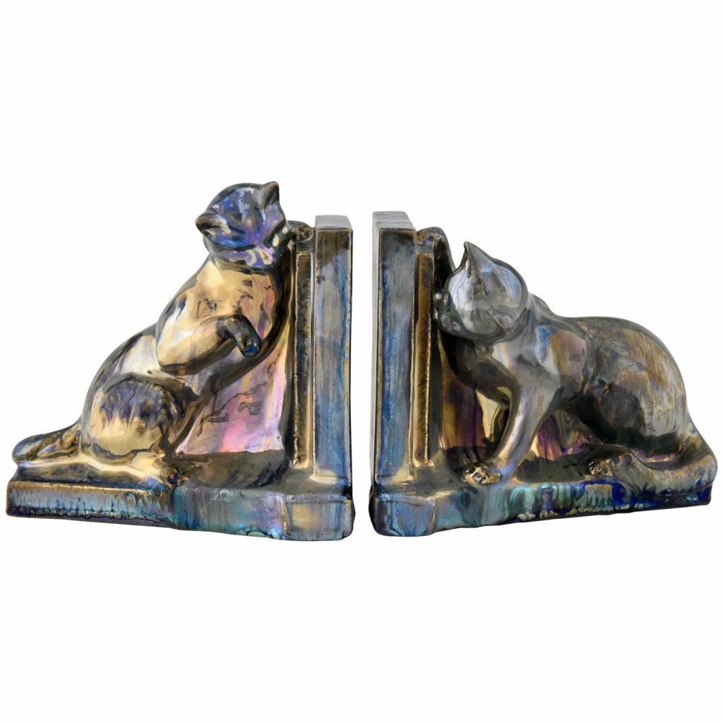 Art Deco ceramic cat bookends Deconamic
