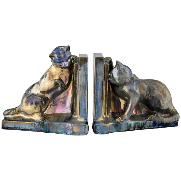 Art Deco ceramic cat bookends