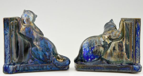 Art Deco ceramic cat bookends