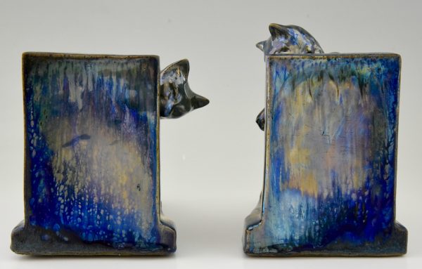 Art Deco ceramic cat bookends