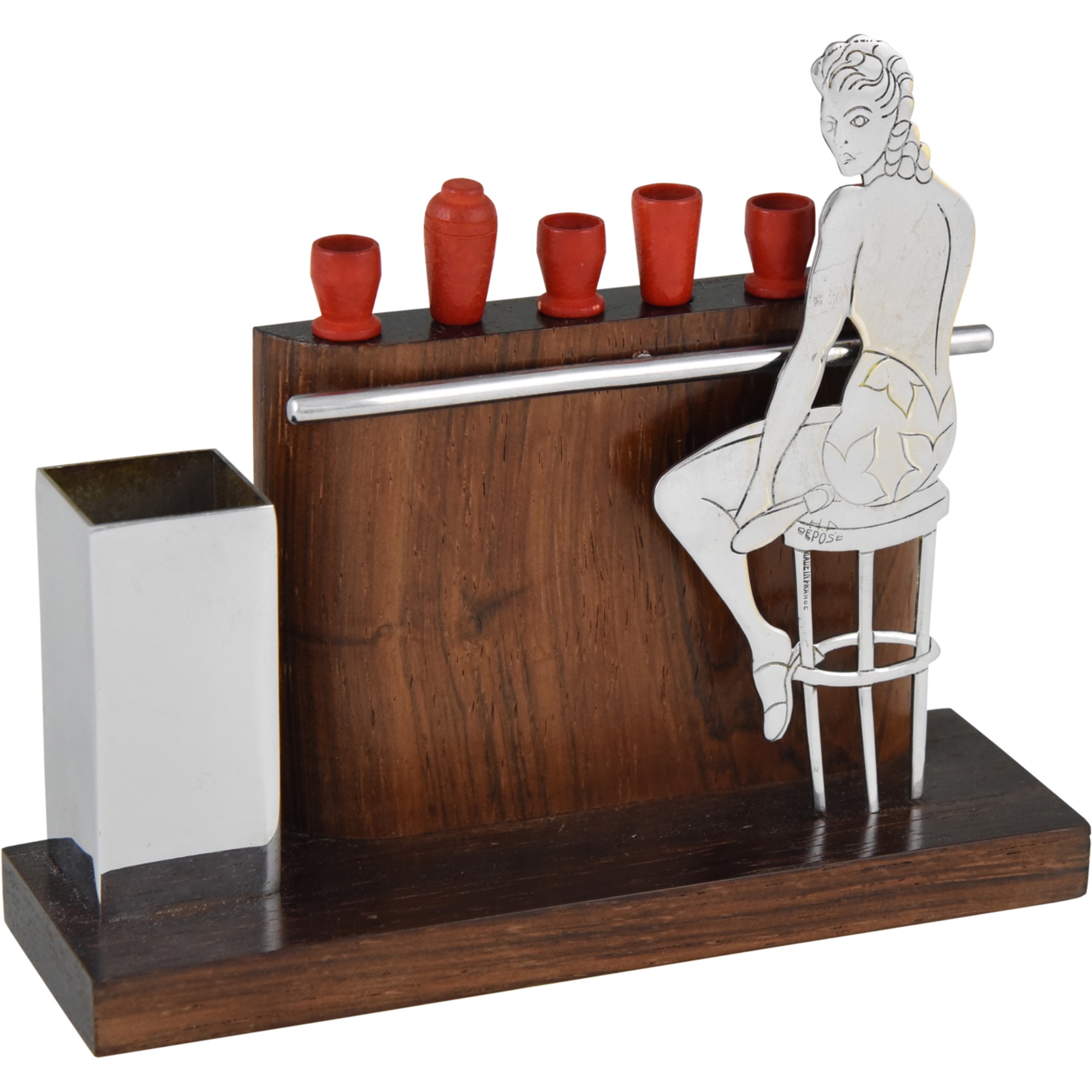 Art Deco cocktail prikkers set met vrouw in badpak
