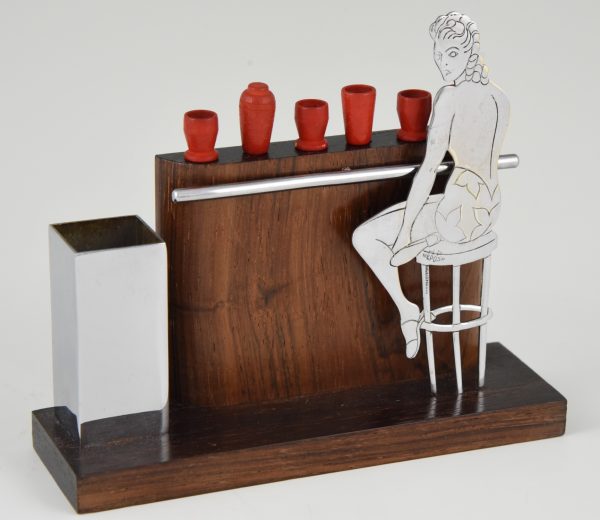 Art Deco cocktail sticks set with girl in bathing suit.