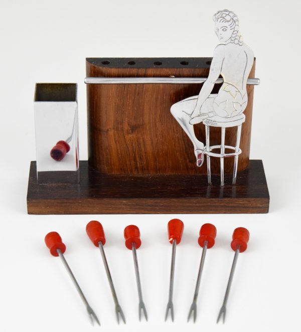 Art Deco cocktail picks avec femme en maillot de bain