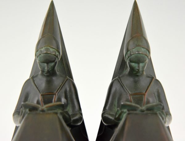 Art Deco figural bookends in the form of reading ladies.