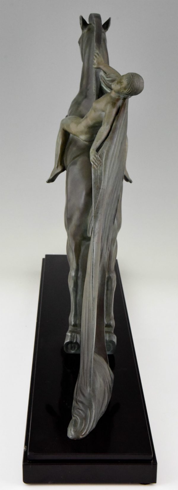 Art Deco sculpture female nude on a rearing horse.
