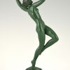 Art Deco sculpture femme nue avec branche de vigne.