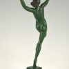 Art Deco sculpture femme nue avec branche de vigne.