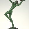 Art Deco sculpture femme nue avec branche de vigne.