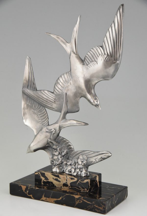 Art Deco sculpture deux oiseaux en vol