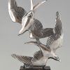 Art Deco sculpture deux oiseaux en vol