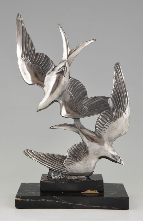 Art Deco sculpture deux oiseaux en vol