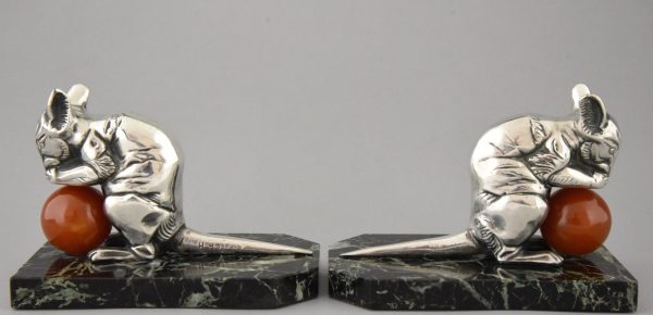 Art Deco silvered mouse bookends