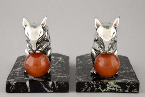 Art Deco silvered mouse bookends