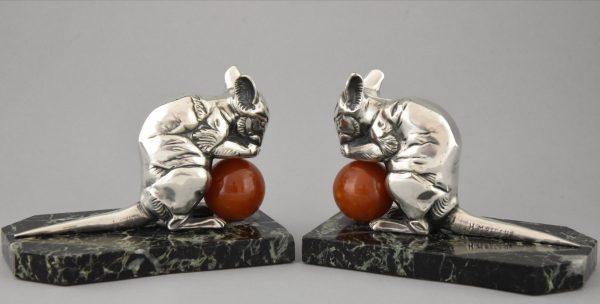 Art Deco silvered mouse bookends