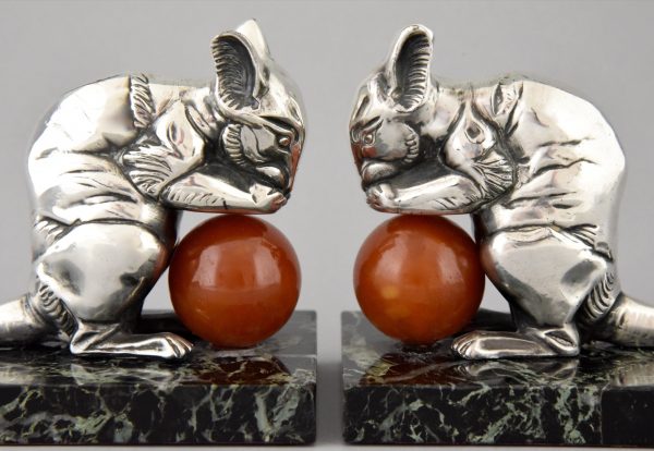 Art Deco silvered mouse bookends