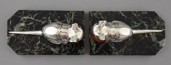 Art Deco silvered mouse bookends