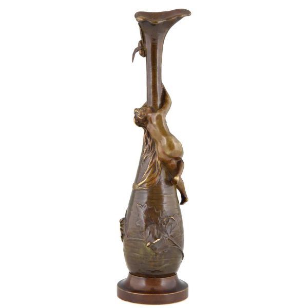 Art Nouveau bronze vase nude and dragonfly