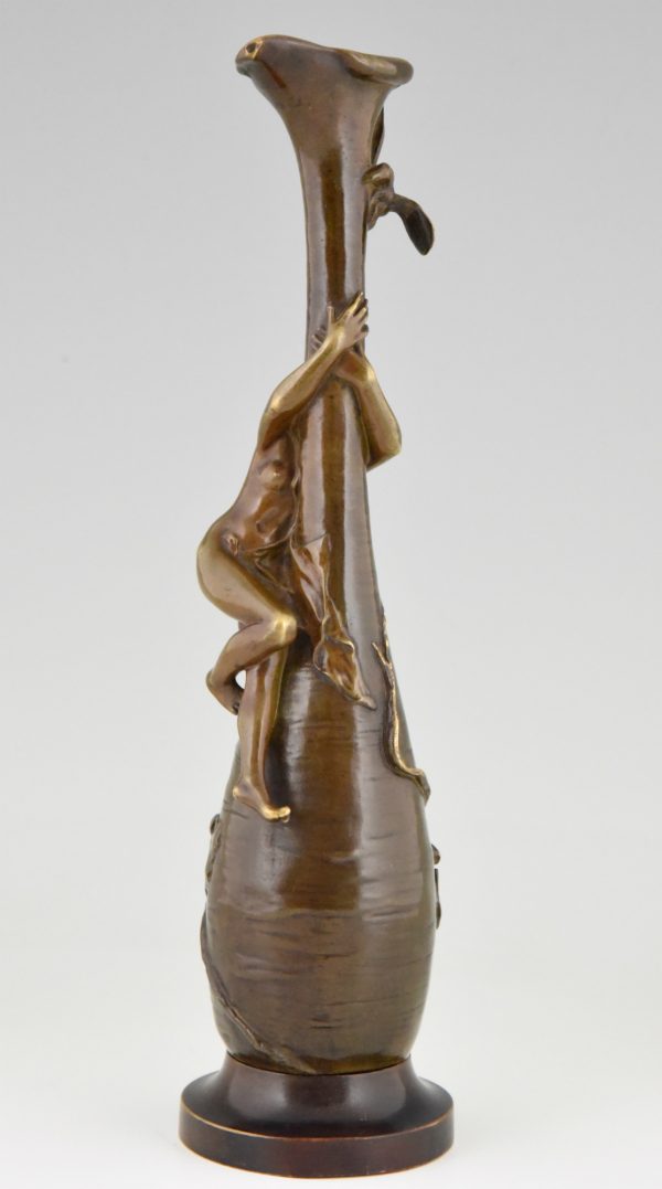 Art Nouveau bronze vase nude and dragonfly