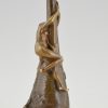 Art Nouveau vase bronze femme nue et libellule