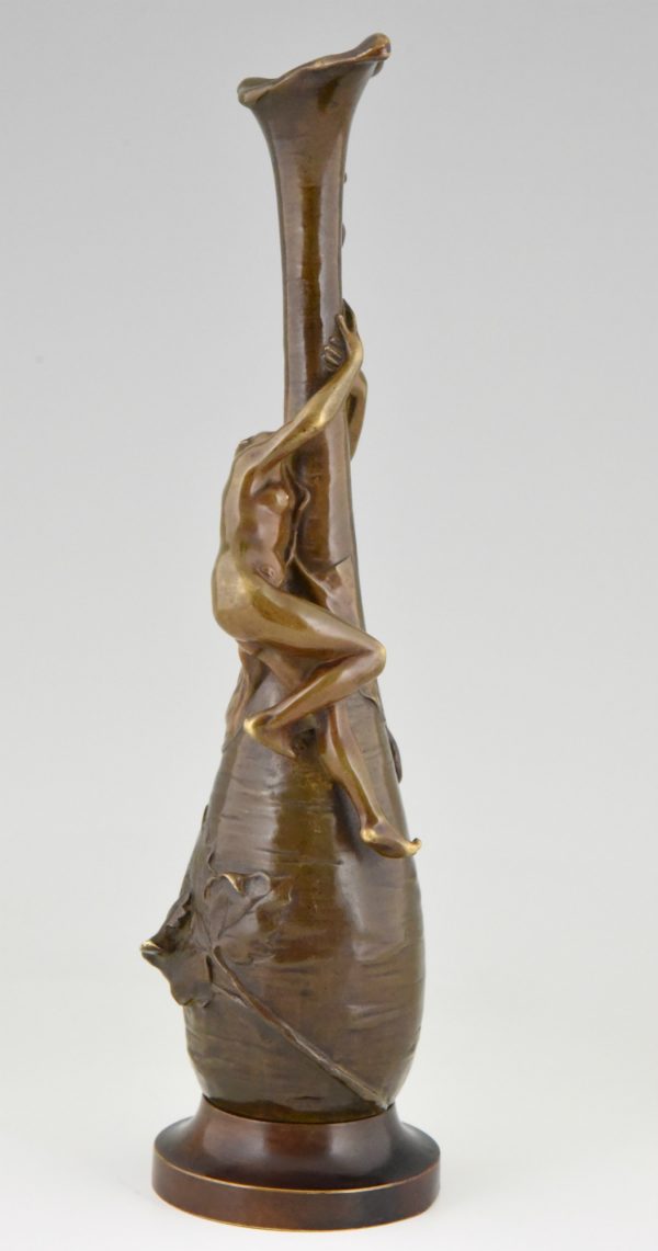 Art Nouveau bronze vase nude and dragonfly