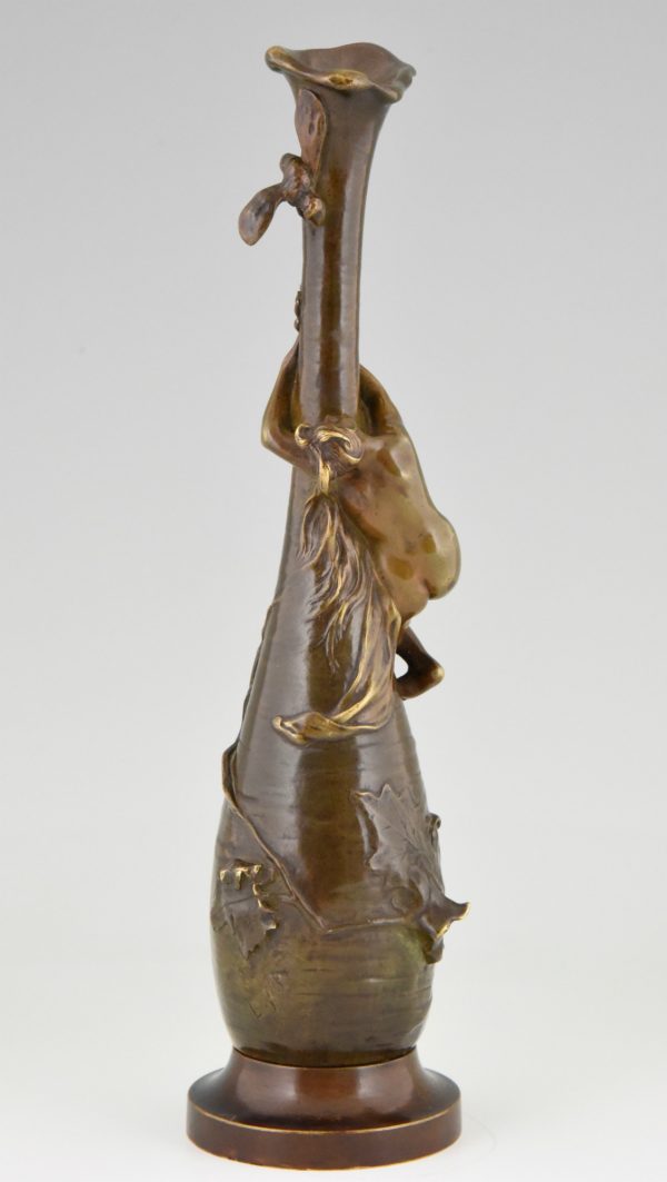 Art Nouveau bronze vase nude and dragonfly