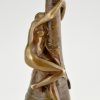 Jugendstil bronzen vaas naakt en libelle