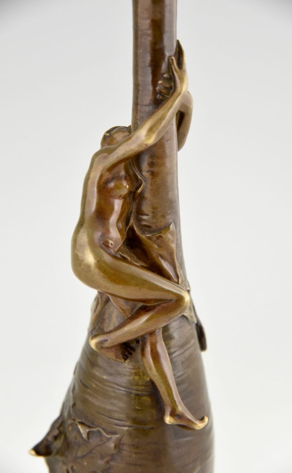 Art Nouveau bronze vase nude and dragonfly