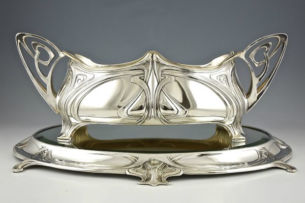 Art Nouveau jardinière avec plateau miroir