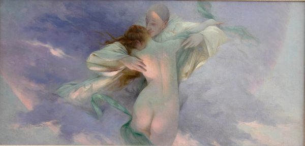 Tableau Art Nouveau Pierrot et femme nue