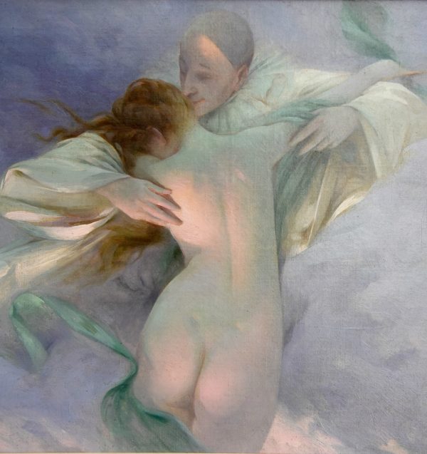 Tableau Art Nouveau Pierrot et femme nue