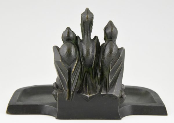 Art Deco pen tray with pelicans and frog