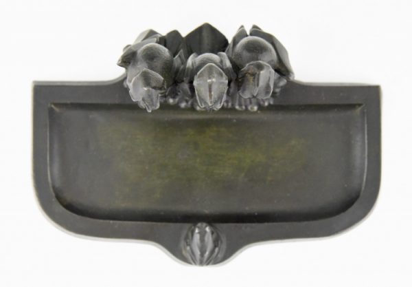 Art Deco pen tray with pelicans and frog