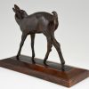 Art Deco bronze sculpture of a deer fawn.