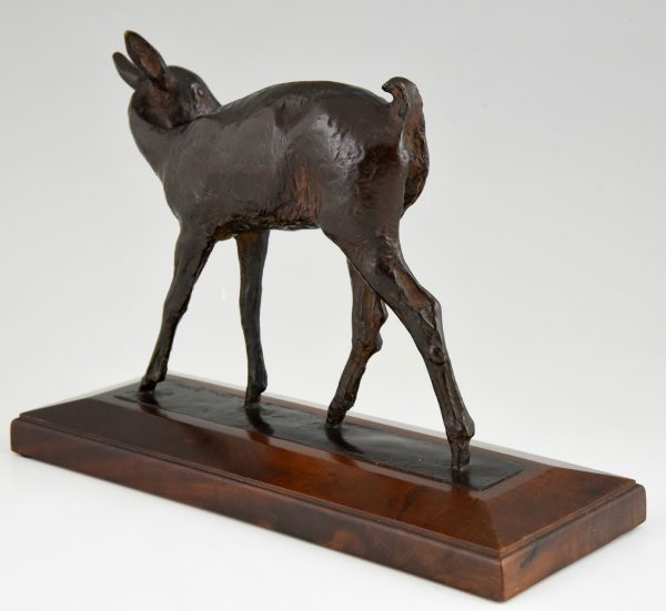 Art Deco bronze sculpture of a deer fawn.