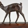 Art Deco bronze sculpture of a deer fawn.