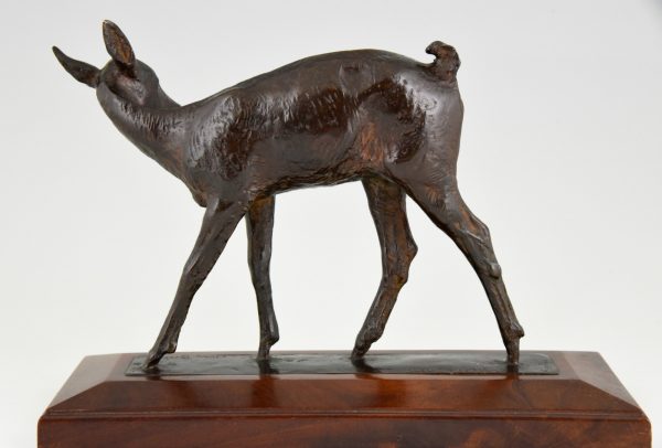 Art Deco bronze sculpture of a deer fawn.