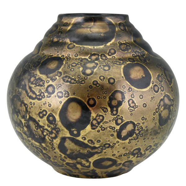 Art Deco Vase Keramik Schwartz un Gold